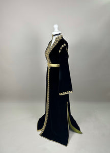 Black Velvet Kaftan with olive green interior