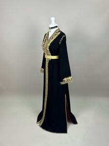 Black Crepe Kaftan with red interior