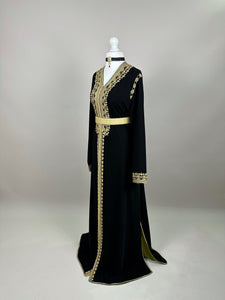 Black Crepe Kaftan with olive green interior