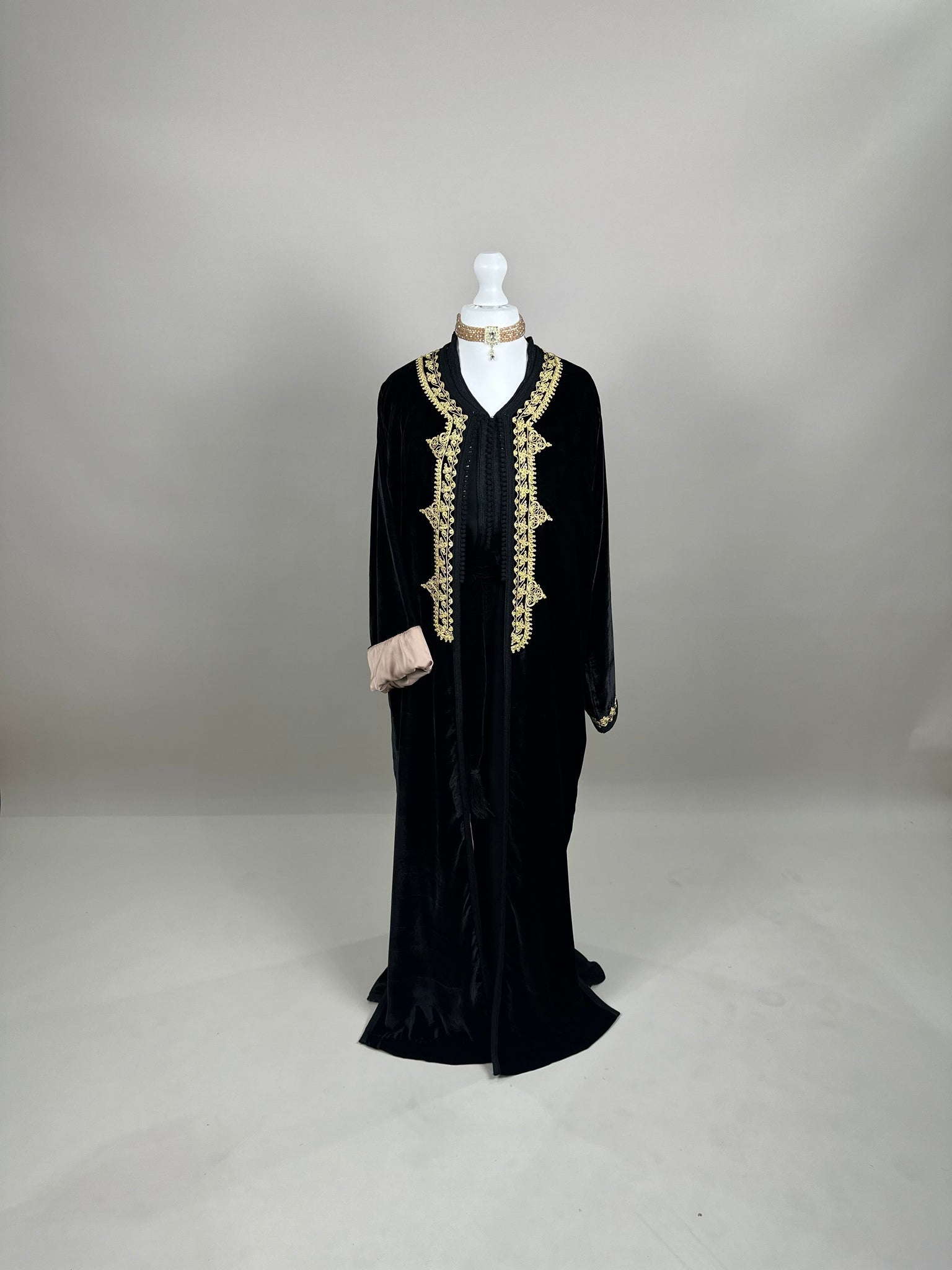 Black Kimono with nude pink interior
