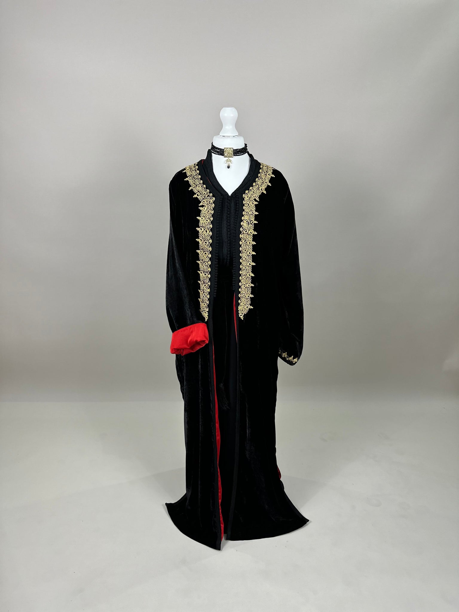 Black Velvet Kimono with red interior