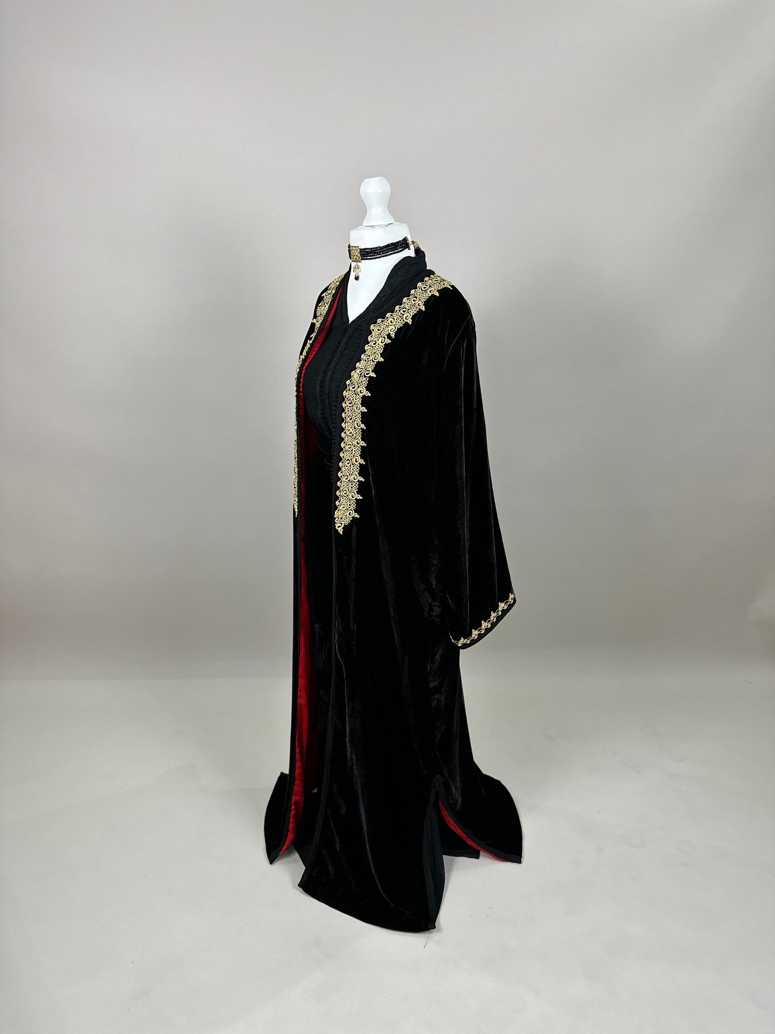 Black Velvet Kimono with red interior
